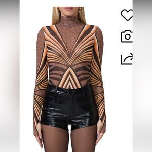 NWT AFRM Zadie Print Turtleneck Mesh top in Caramel Animal Print. Sz XL